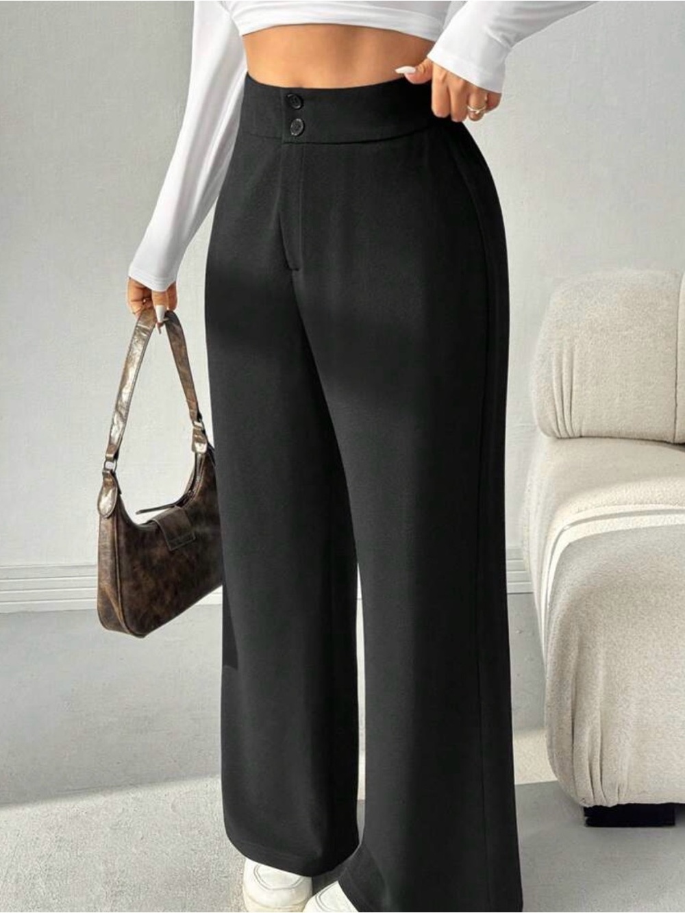 SHEIN Black Wide-Leg Women's Pants